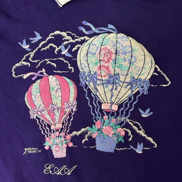 Vintage Morning Sun Women’s Hot Air Balloon Purple Crewneck Sweater Size Large - Picture 3 of 8